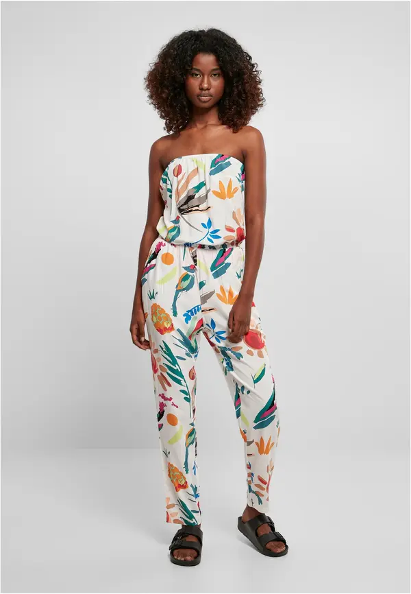 Urban Classics Women's viscose bandeau white, sand and fruit jumpsuit