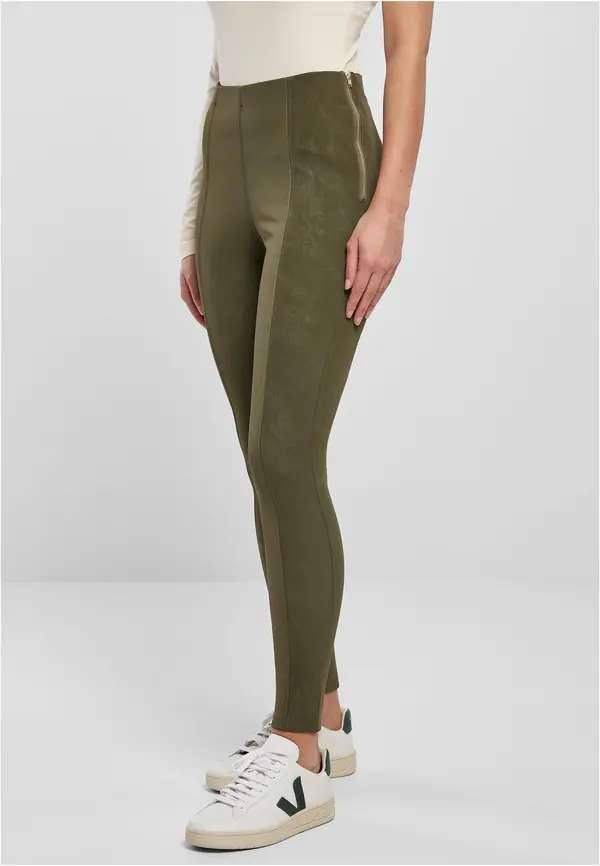 Urban Classics Women's washed trousers made of olive artificial leather
