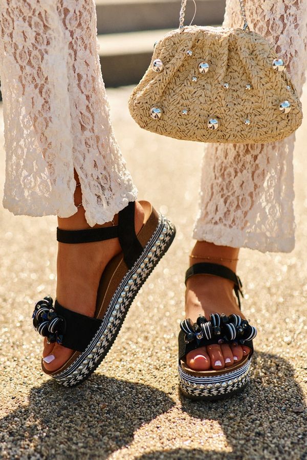 Kesi Women's wedge and platform sandals with embellishments S.Barski black