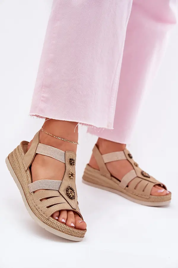 Inblu Women's Wedge Sandals With Decorations Beige Inblu