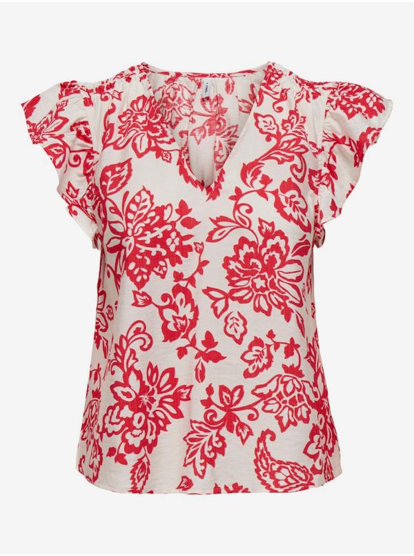 Only Women's white and red floral blouse ONLY Kiera - Women