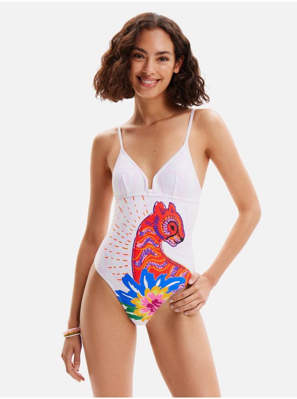 DESIGUAL Women's White Patterned One-piece Swimsuit Desigual Panter - Women