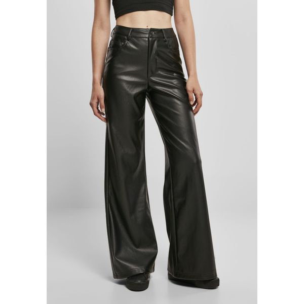 Urban Classics Women's wide trousers made of black artificial leather