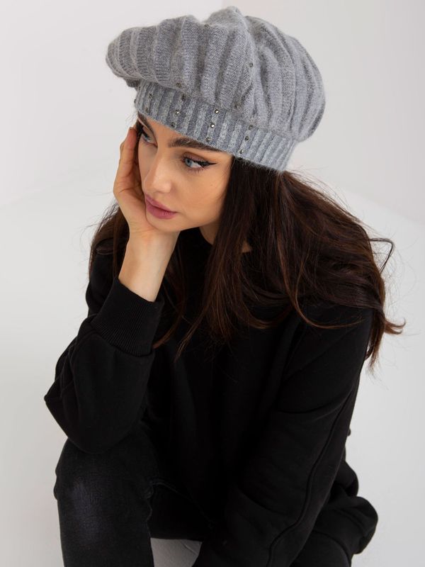 Fashionhunters Women's winter hat in gray color with rhinestones