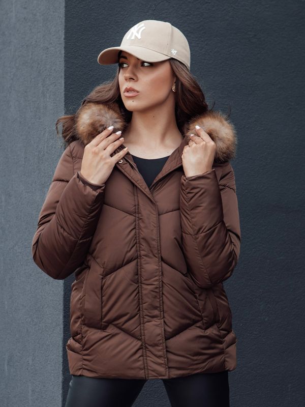 DStreet Women's winter jacket with hood WAYWARD brown Dstreet