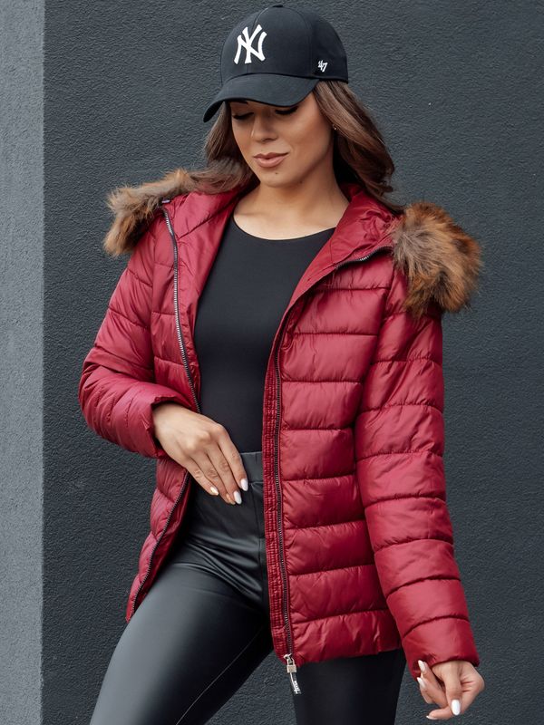 DStreet Women's winter quilted jacket with hood ESTELLA burgundy Dstreet