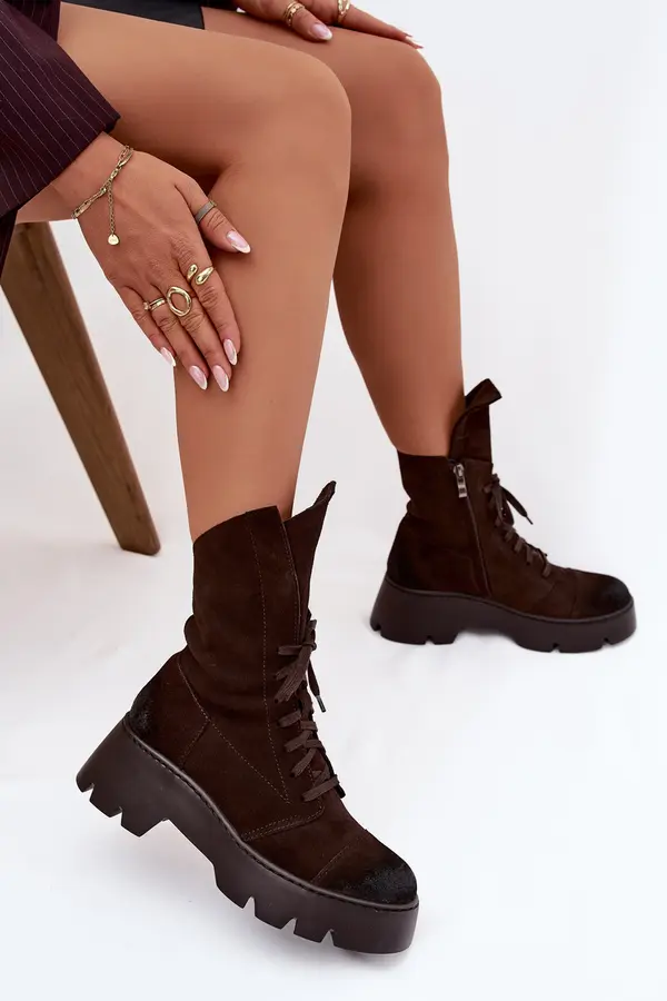 Zazoo Women's Workery Boots Made From Natural Suede Lined Zazoo 4213 Black