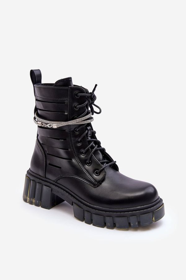 WS1 WS1 Fashionable Workers Boots With Chain Black Solesso