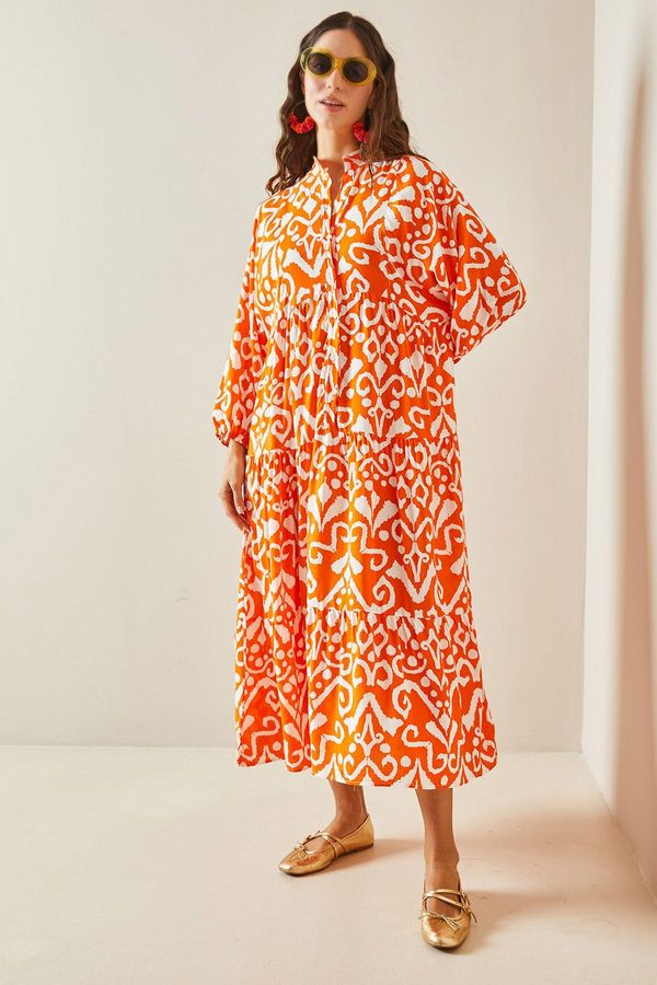 XHAN XHAN Orange Ethnic Patterned Maxi Dress