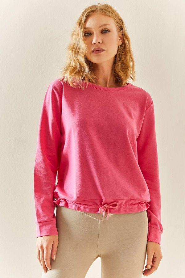 XHAN XHAN Pink Crewneck Pleated Sweatshirt
