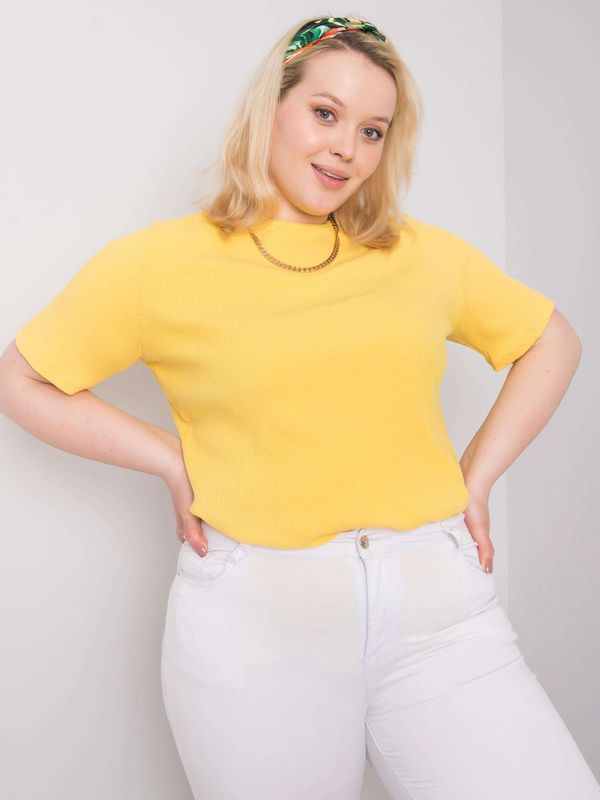 Fashionhunters Yellow striped blouse plus sizes