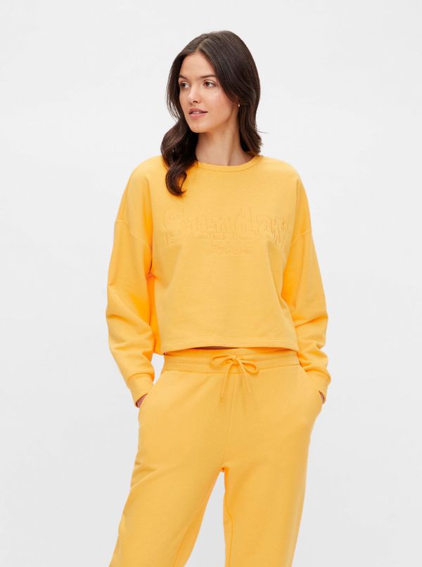 Pieces Yellow sweatshirt with inscription Pieces Ulrikka - Women