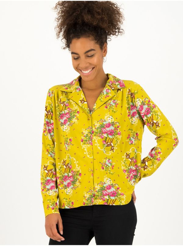 Blutsgeschwister Yellow women's patterned shirt Blutsgeschwister Oh My Deer - Women