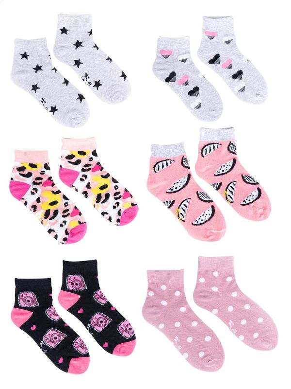 Yoclub Yoclub Kids's Girls' Cotton Socks Patterns Colours 6-pack SKA-0023G-AA00-002