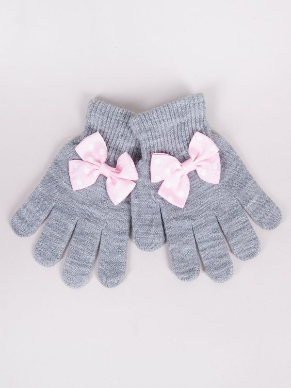 Yoclub Yoclub Kids's Girls' Five-Finger Gloves With Bow RED-0070G-AA50-008