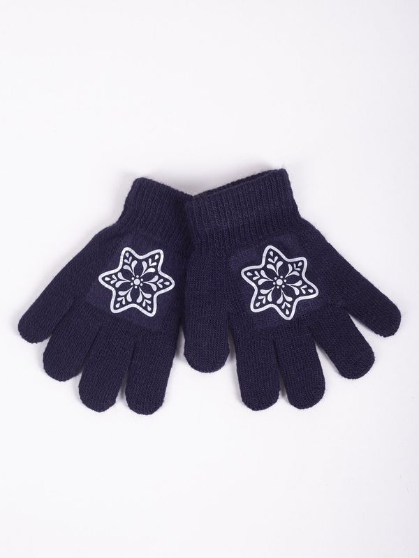 Yoclub Yoclub Kids's Girls' Five-Finger Gloves With Reflector RED-0237G-AA50-008 Navy Blue