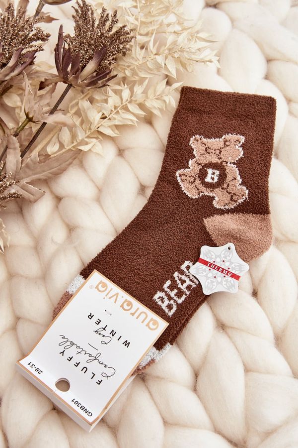 Kesi Youth warm socks with teddy bear, brown