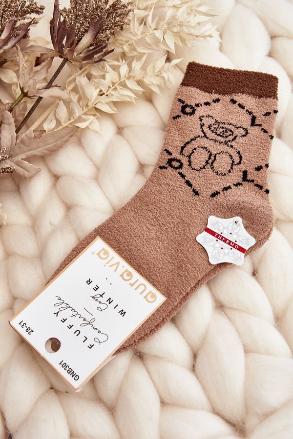 Kesi Youth warm socks with teddy bear, brown