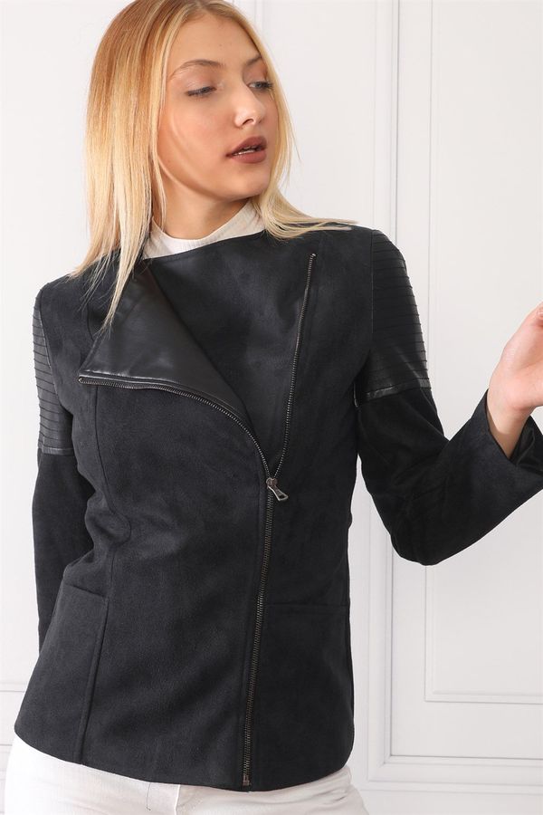 dewberry Z6615 DEWBERRY WOMEN'S LEATHER SUEDE COAT-BLACK