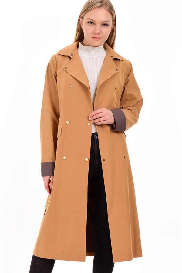 dewberry Z6635 DEWBERRY EXTRA COATED WATER-REPELLENT WOMEN'S TRENCH COAT-BEIGE