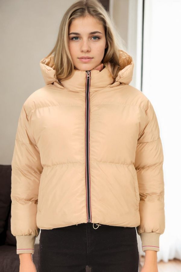 dewberry Z6650 DEWBERRY LADIES PUFFER COAT-BEIGE-1