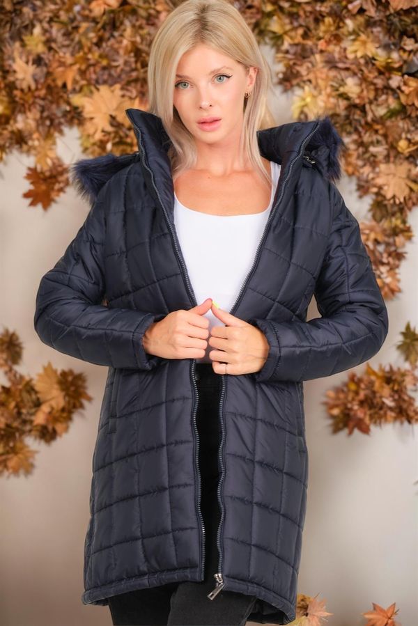 dewberry Z6653 DEWBERRY WOMEN'S COAT-PLAIN NAVY BLUE