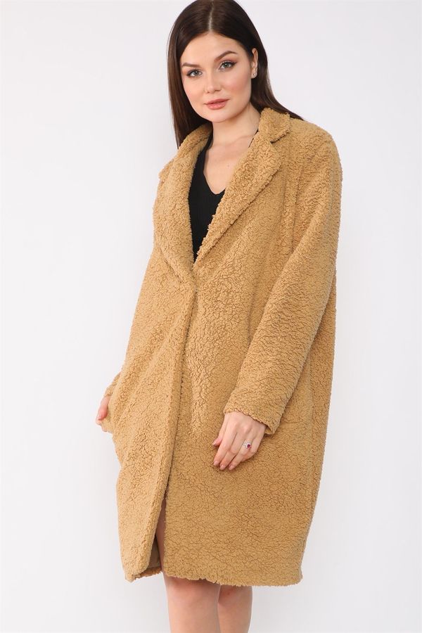 dewberry Z6661 DEWBERRY LADIES PLUSH COAT-MUSTARD