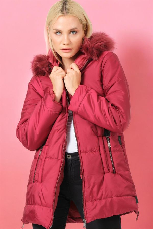 dewberry Z6668 DEWBERRY LADIES' COAT-PLAIN BURGUNDY