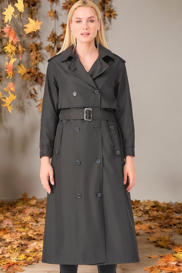 dewberry Z6674 DEWBERRY WOMEN'S TRENCH COAT-STRAIGHT BLACK