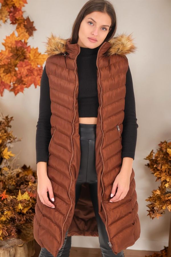 dewberry Z6684 DEWBERRY LADIES VEST-FLAT LIGHT BROWN