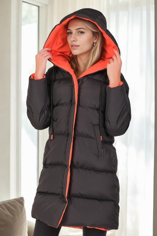 dewberry Z6687 DEWBERRY WOMEN'S COAT-BLACK-LIGHT ORANGE