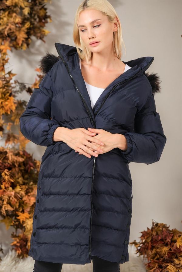 dewberry Z6740 DEWBERRY WOMEN'S COAT-PLAIN NAVY BLUE