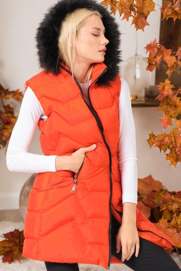 dewberry Z6761 DEWBERRY LADIES' VEST-LIGHT ORANGE