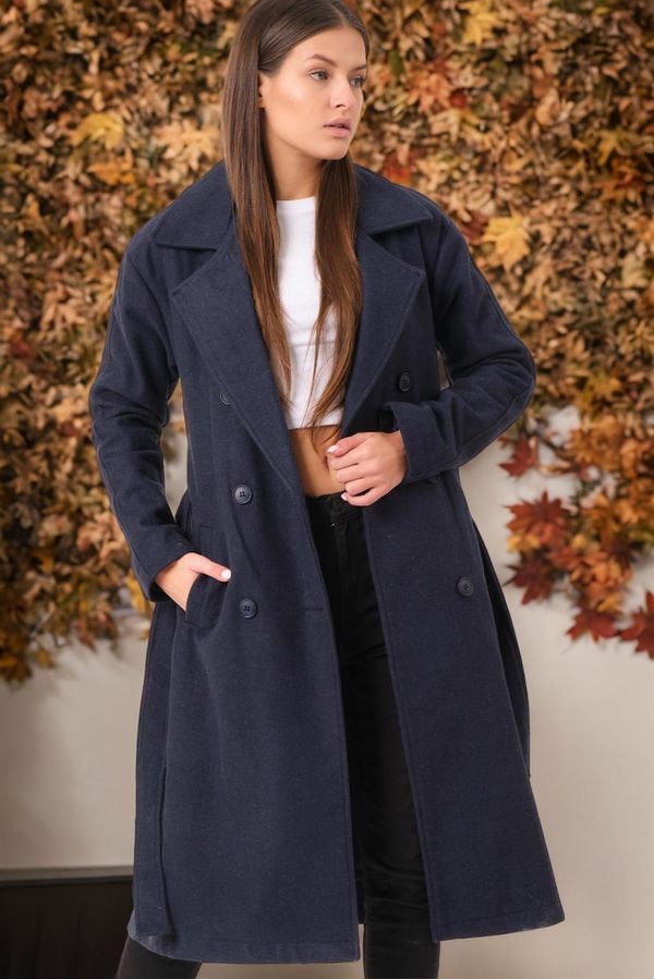 dewberry Z6765 DEWBERRY WOMEN'S COAT-PLAIN NAVY BLUE