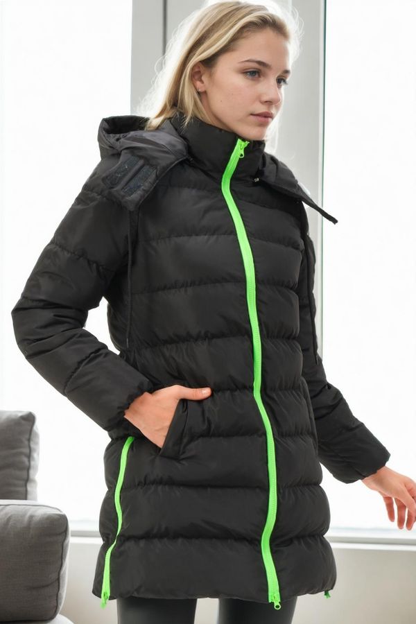 dewberry Z6770 DEWBERRY WOMEN'S COAT-BLACK-GREEN-2