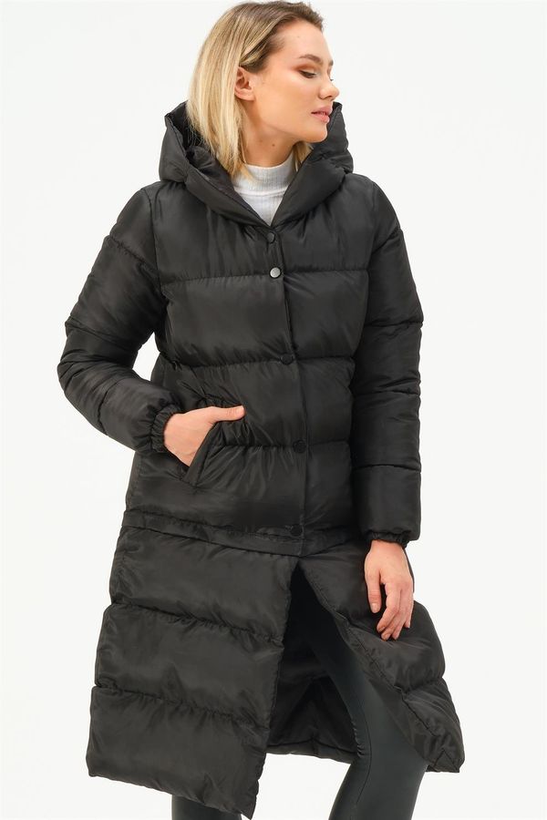 dewberry Z6772 DEWBERRY SHORTENABLE LADIES COAT-BLACK