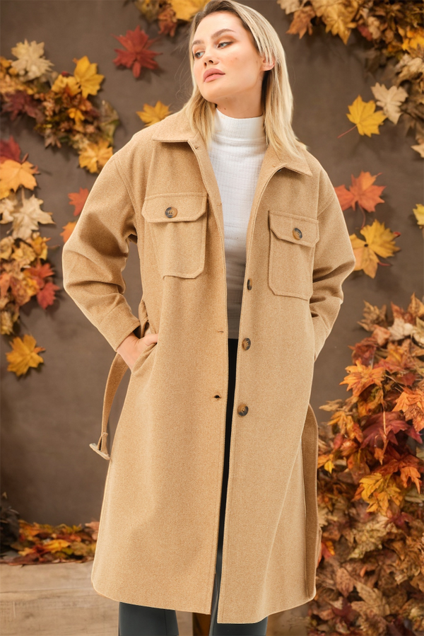 dewberry Z6777 DEWBERRY LADIES' COAT-FLAT CAMEL