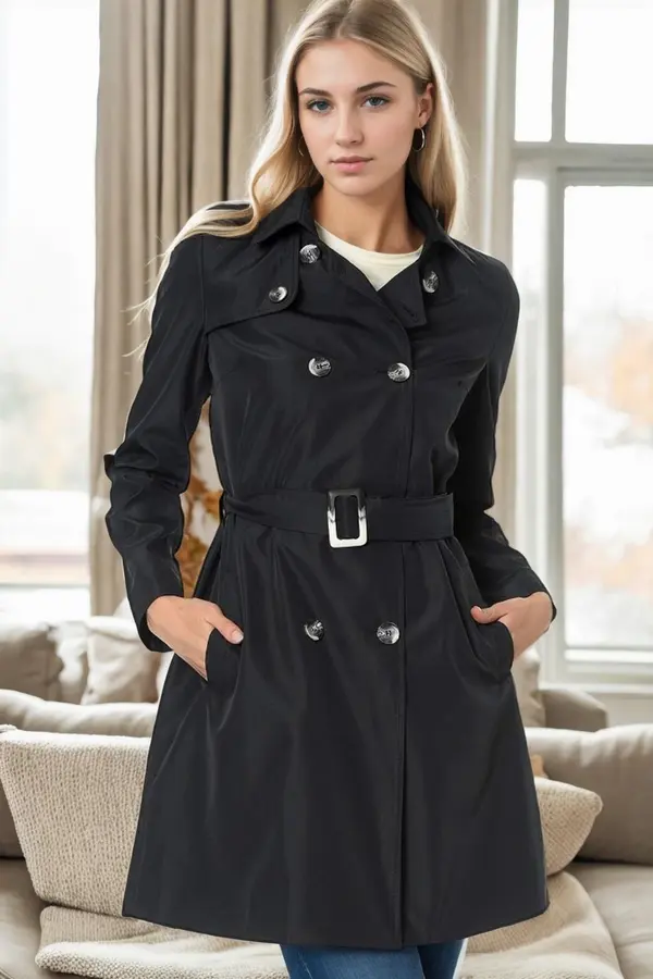 dewberry Z9642 DEWBERRY WOMEN'S TRENCH COAT-NAVY BLUE