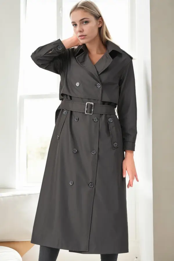 dewberry Z9674 DEWBERRY WOMEN'S TRENCH COAT-BLACK