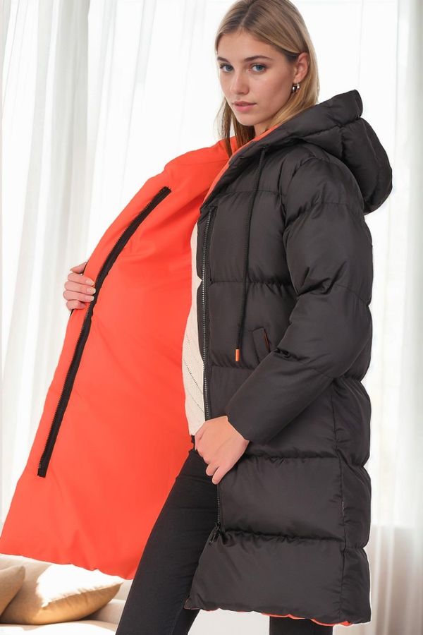 dewberry Z9687 DEWBERRY WOMEN'S COAT-BLACK-ORANGE