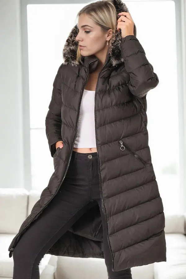 dewberry Z9690 DEWBERRY SHEEPSKIN HOODED WOMEN'S COAT-BLACK