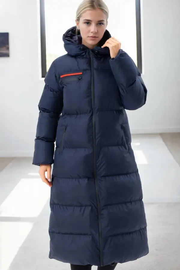 dewberry Z9756 DEWBERRY WOMEN'S PUFFER COAT-NAVY BLUE