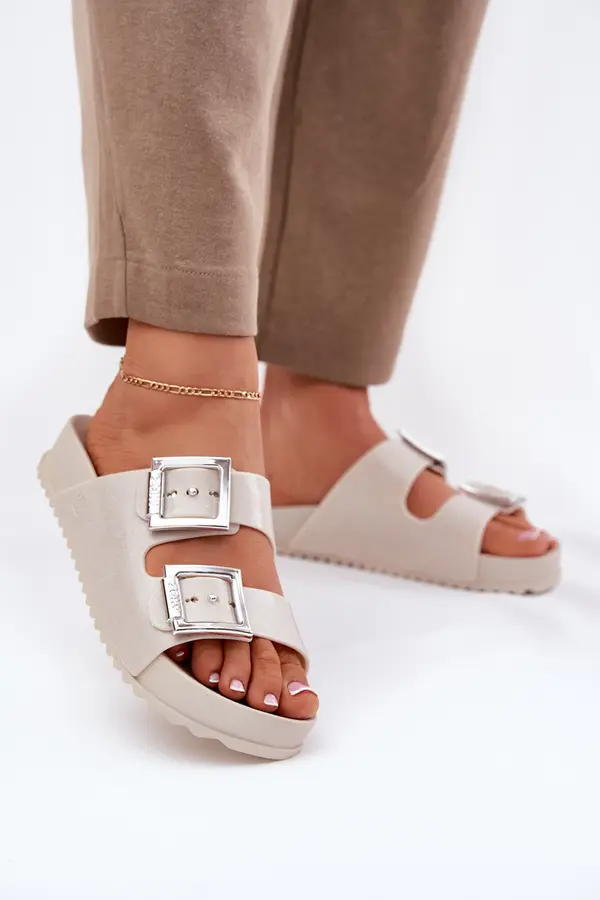 Zaxy Zaxy Scented Ladies Slippers With Buckles And Glitter Beige