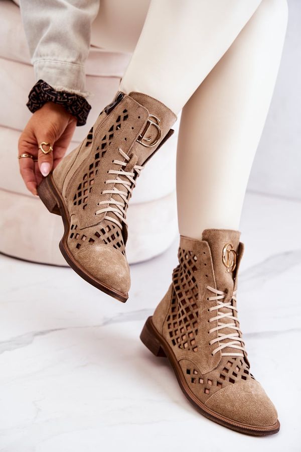 Zazoo Zazoo 2695 Perforated Leather Boots Camel