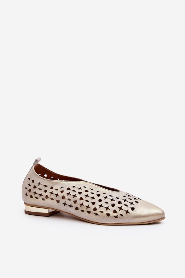 Zazoo Zazoo 2883 Perforated Ballerina Flats in Genuine Leather Gold