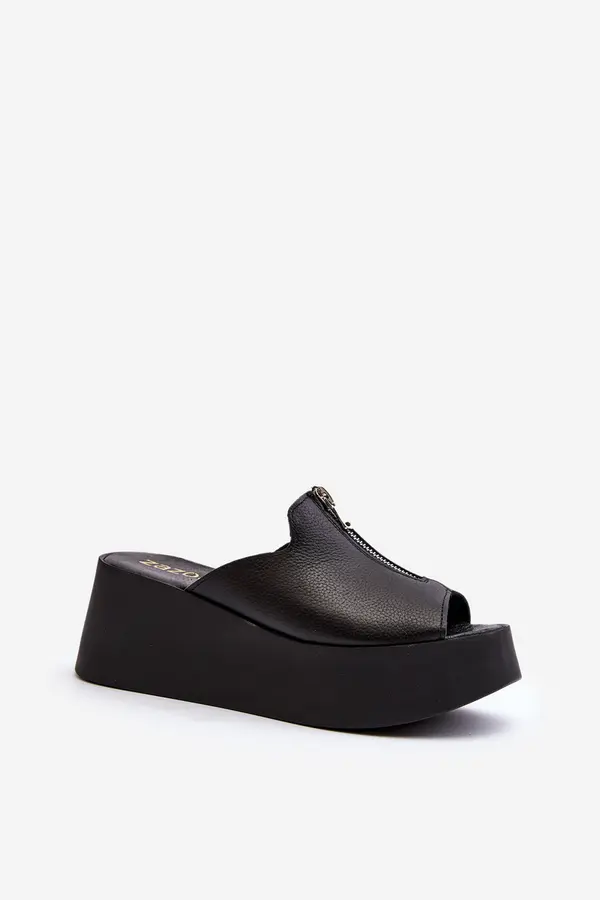 Zazoo Zazoo 2916 Women's Slides on Chunky Platform with Zipper Black
