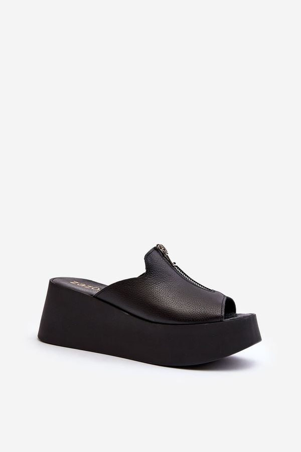 Zazoo Zazoo 2916 Women's Slides on Chunky Platform with Zipper Black