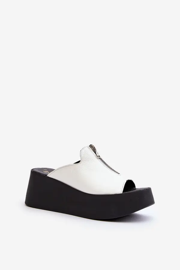 Zazoo Zazoo 2916 Women's Slides on Chunky Platform with Zipper White