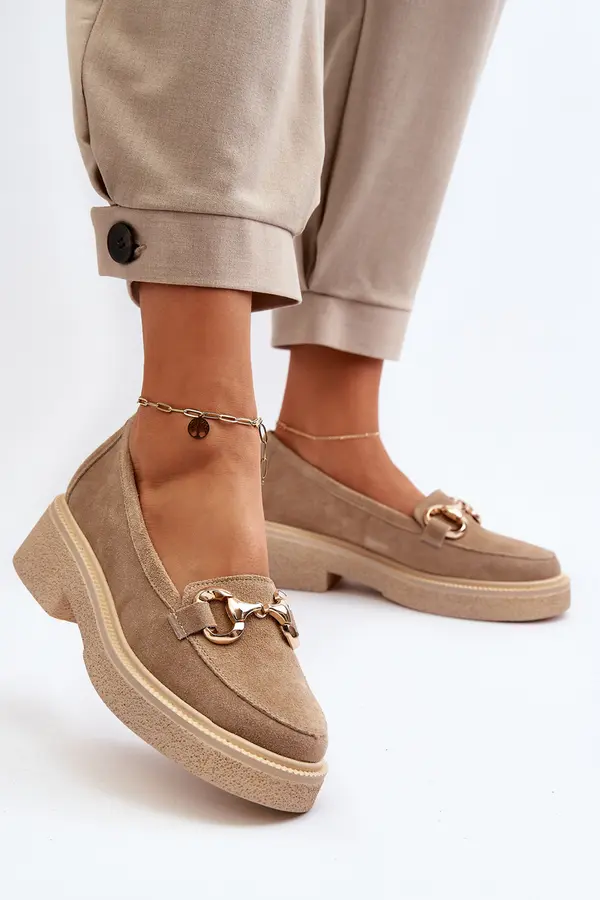 Zazoo Zazoo 3429 Suede Women's Moccasins With Decoration Beige