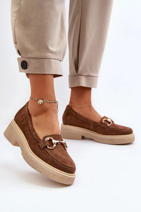 Zazoo Zazoo 3429 Suede Women's Moccasins With Decoration Brown